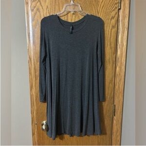 Jolie gray long sleeve scoop neck modest tee shirt dress neutral basic small S